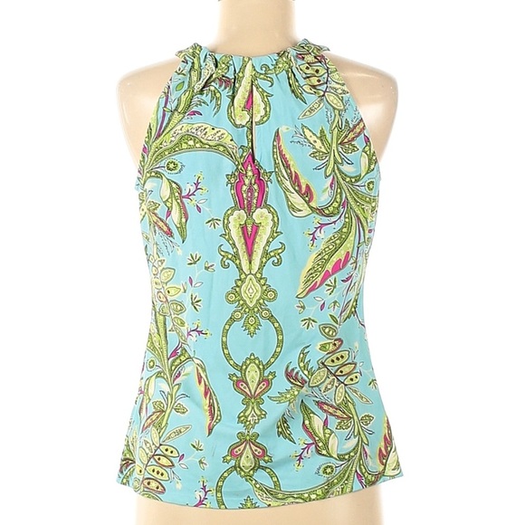 Jude Connally Tops - Jude Connally Paisley Floral Print Teal “Claire” Halter Top